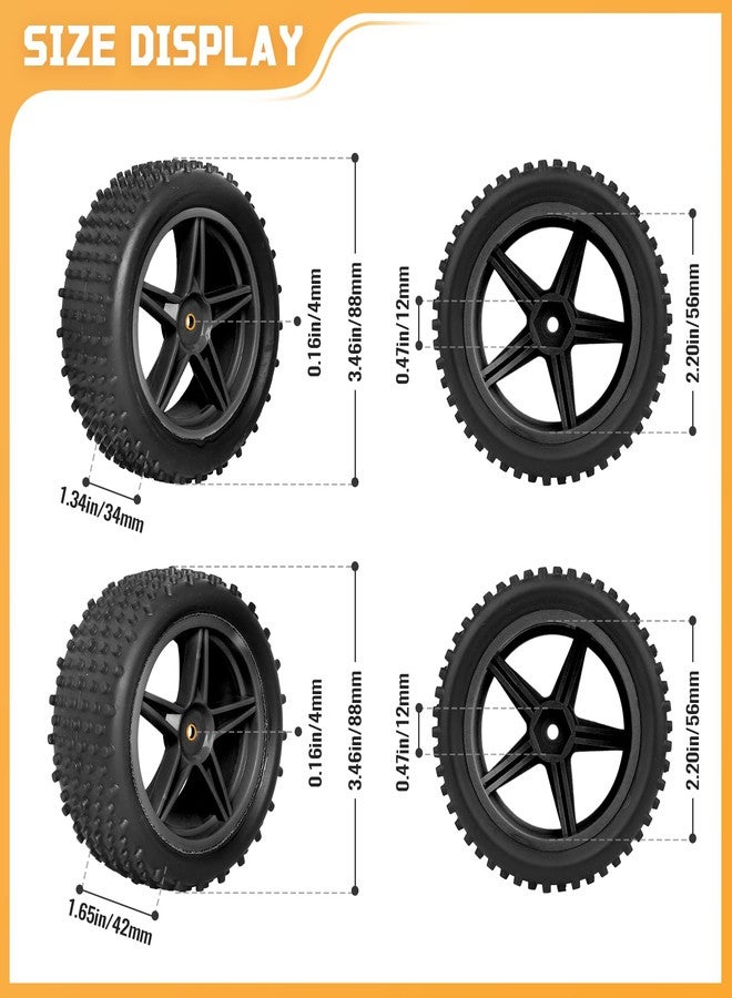 FriHobby 12mm Hex Wheels Tires Set 1/10 RC Buggy Front & Rear Compatible with Traxxas Bandit Vxl Wltoys 144001 Brushless Lipo Power(Non-glued) - Image 2